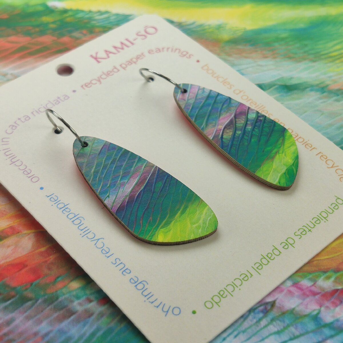 Oval Recycled Paper Earrings - Multicolor