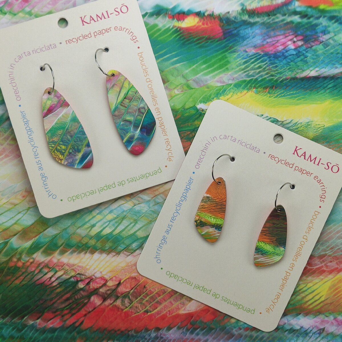 Oval Recycled Paper Earrings - Multicolor