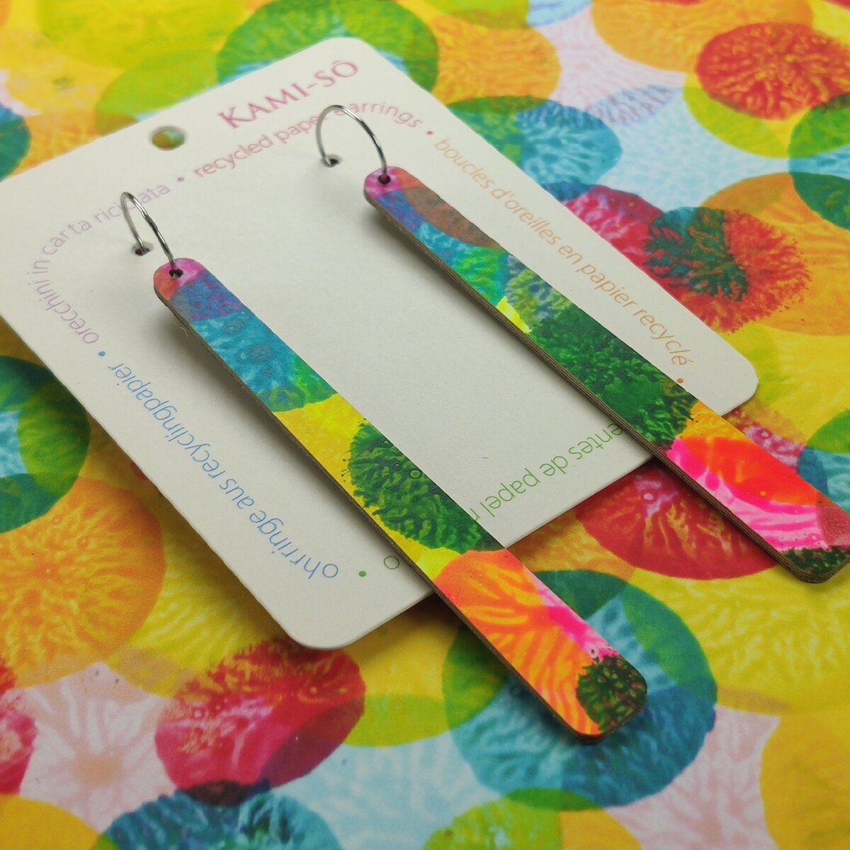Paddle Recycled Paper Earrings - Bright Multicolor