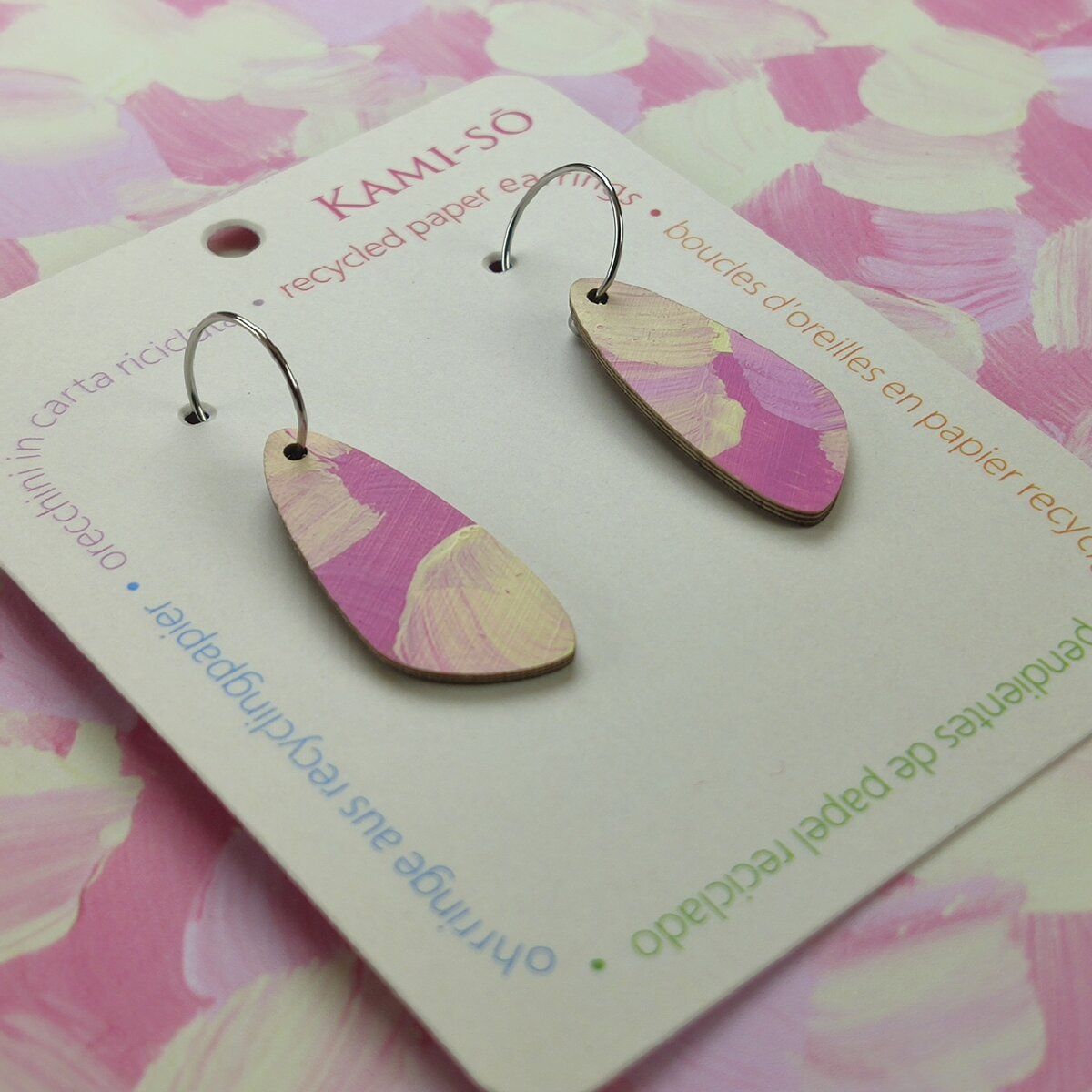 Oval Recycled Paper Earrings - Pink & Cream