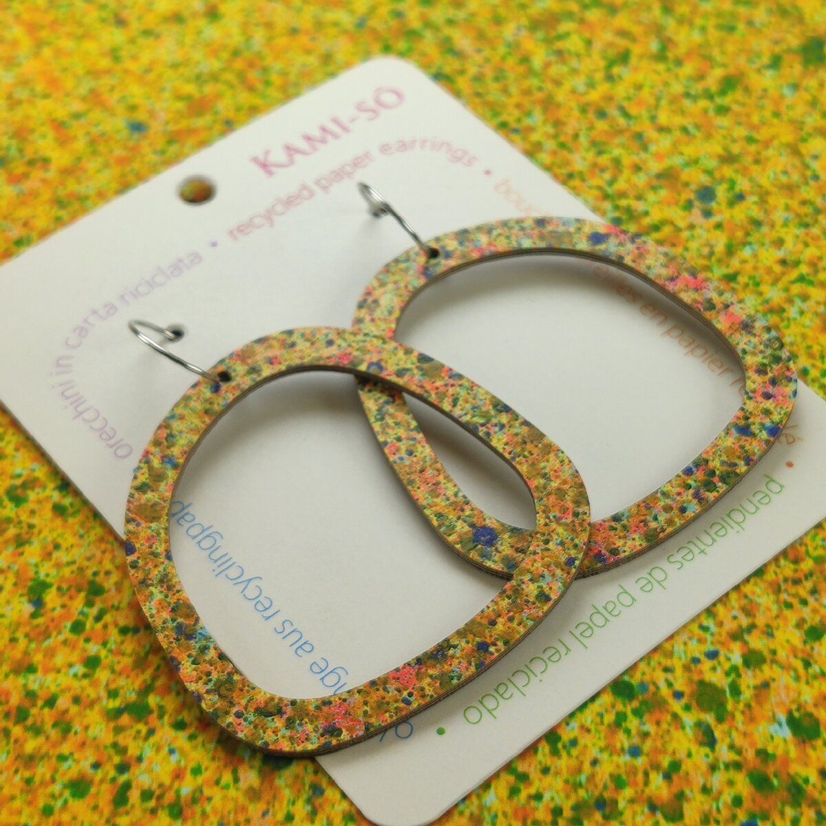Square Recycled Paper Earrings - Mustard Speckle