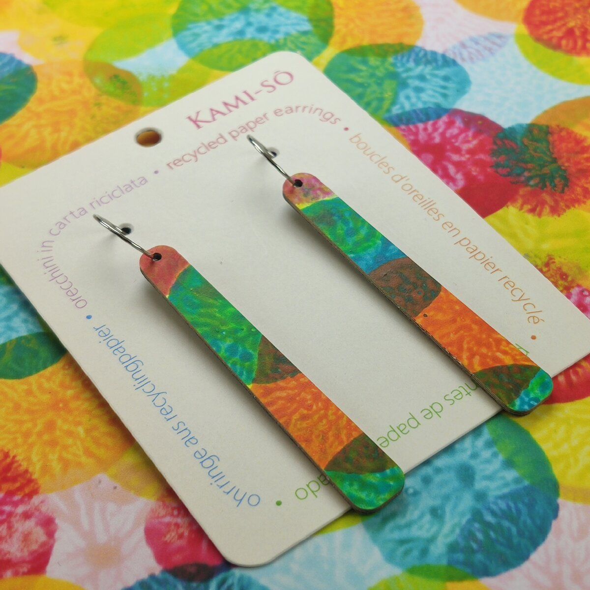 Paddle Recycled Paper Earrings - Bright Multicolor