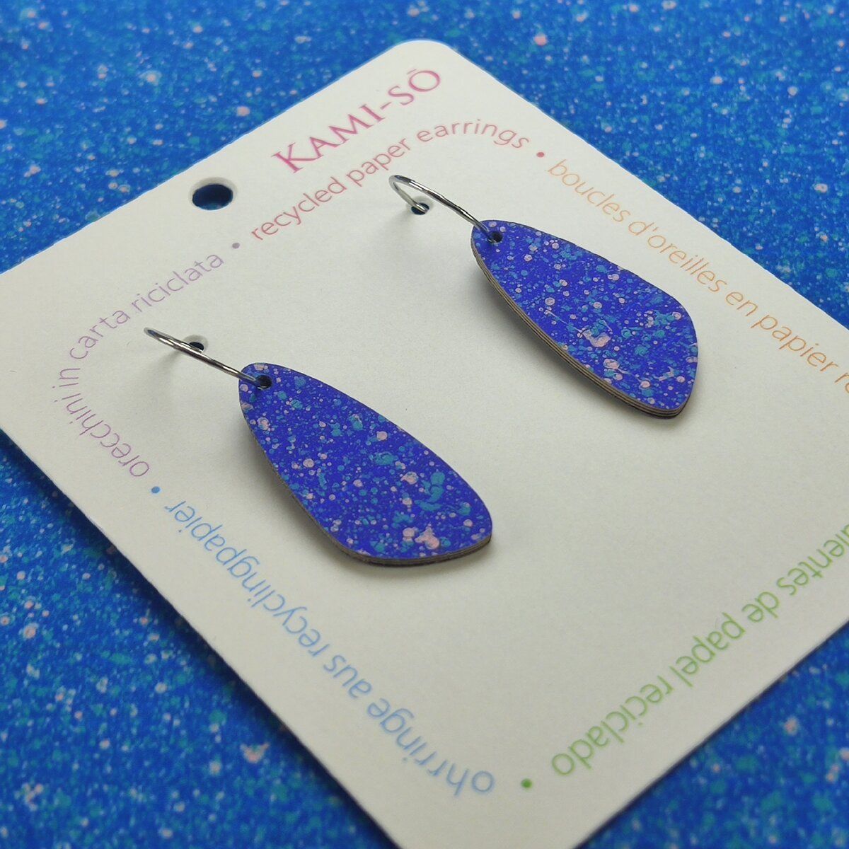 Oval Recycled Paper Earrings - Blue Speckle