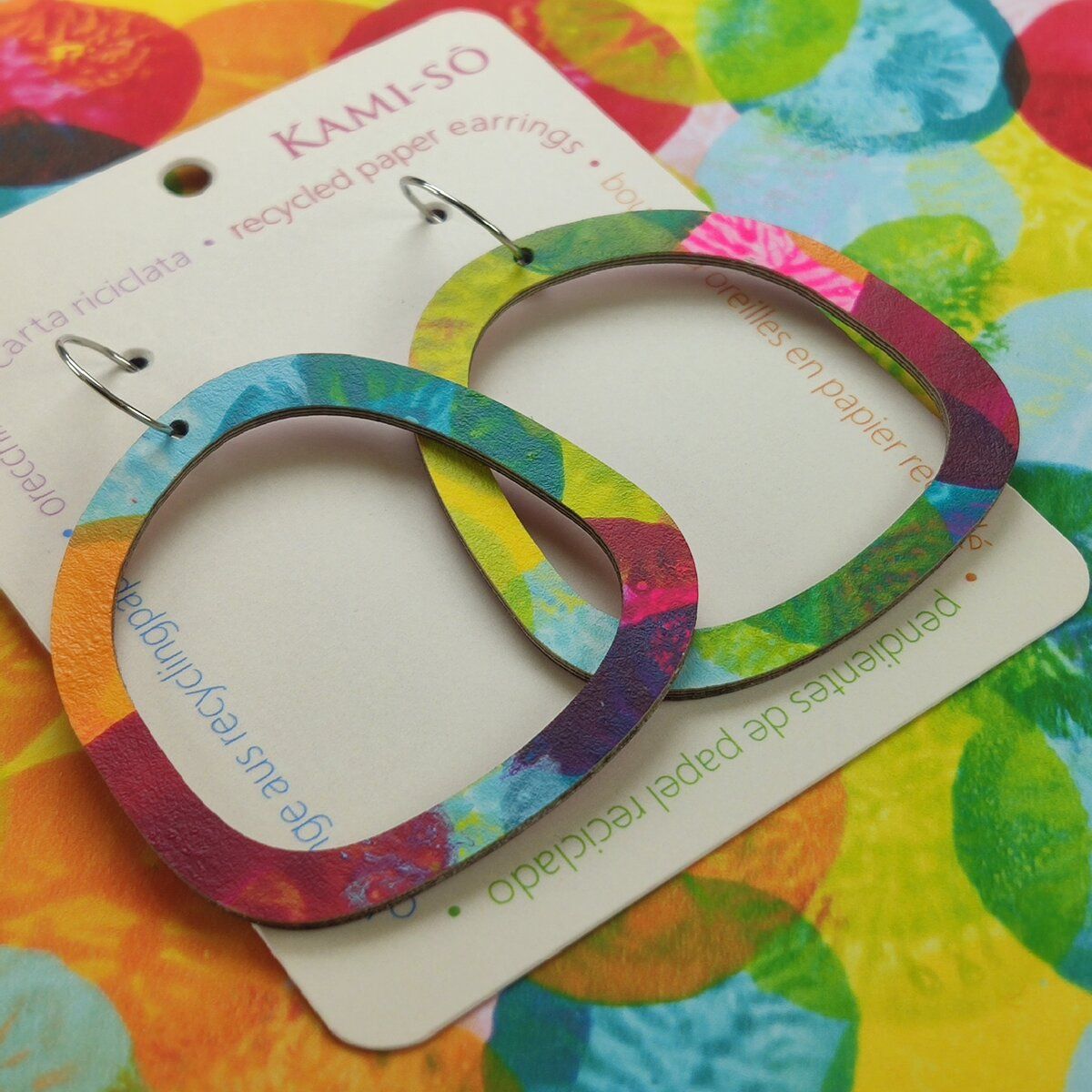 Square Recycled Paper Earrings - Bright Multicolor