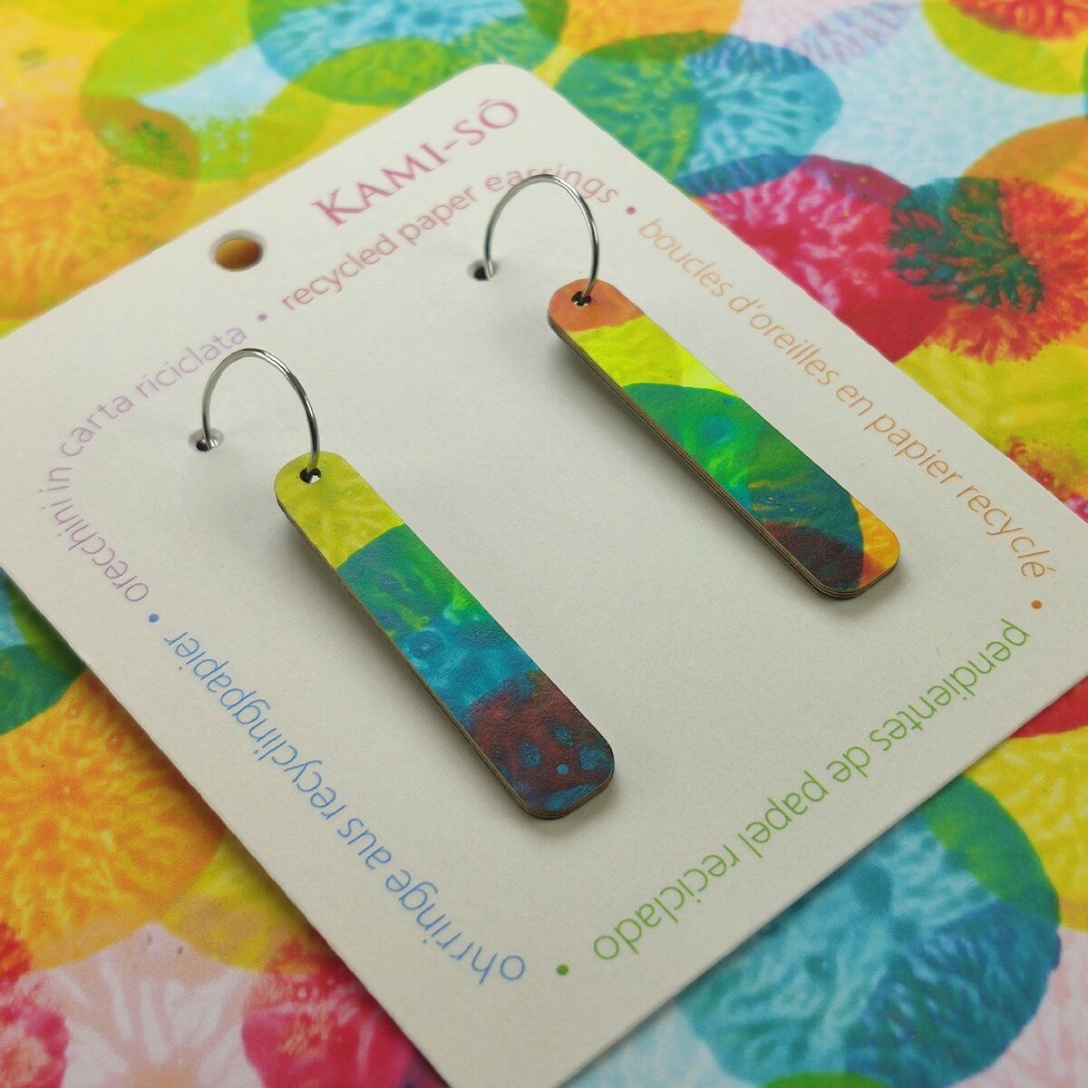 Paddle Recycled Paper Earrings - Bright Multicolor