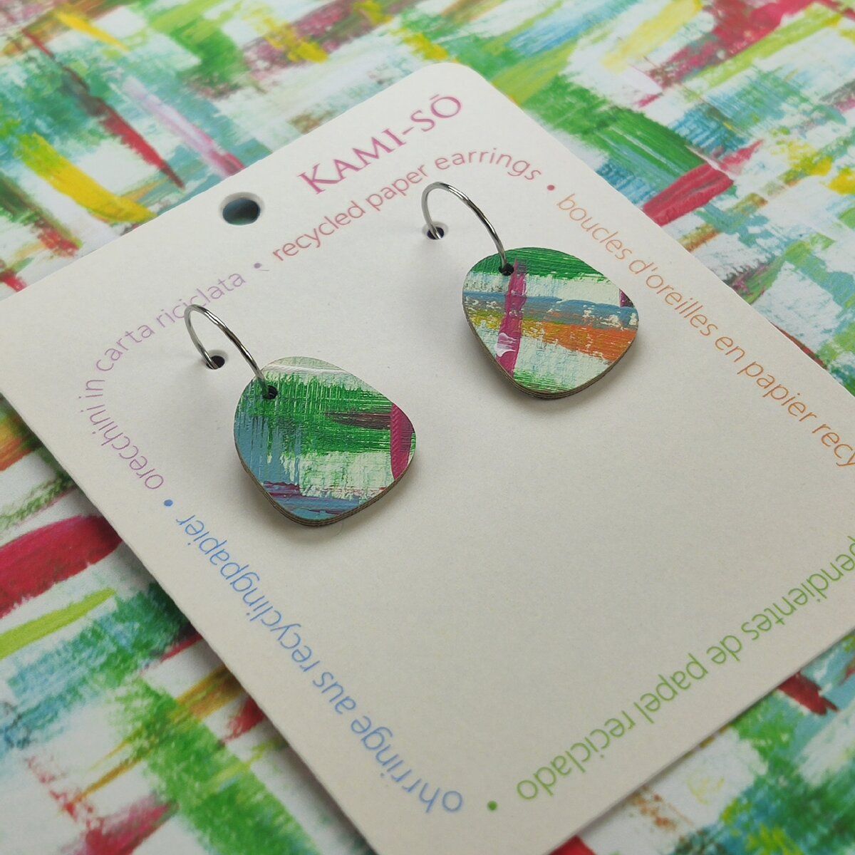 Square Recycled Paper Earrings - Multicolor