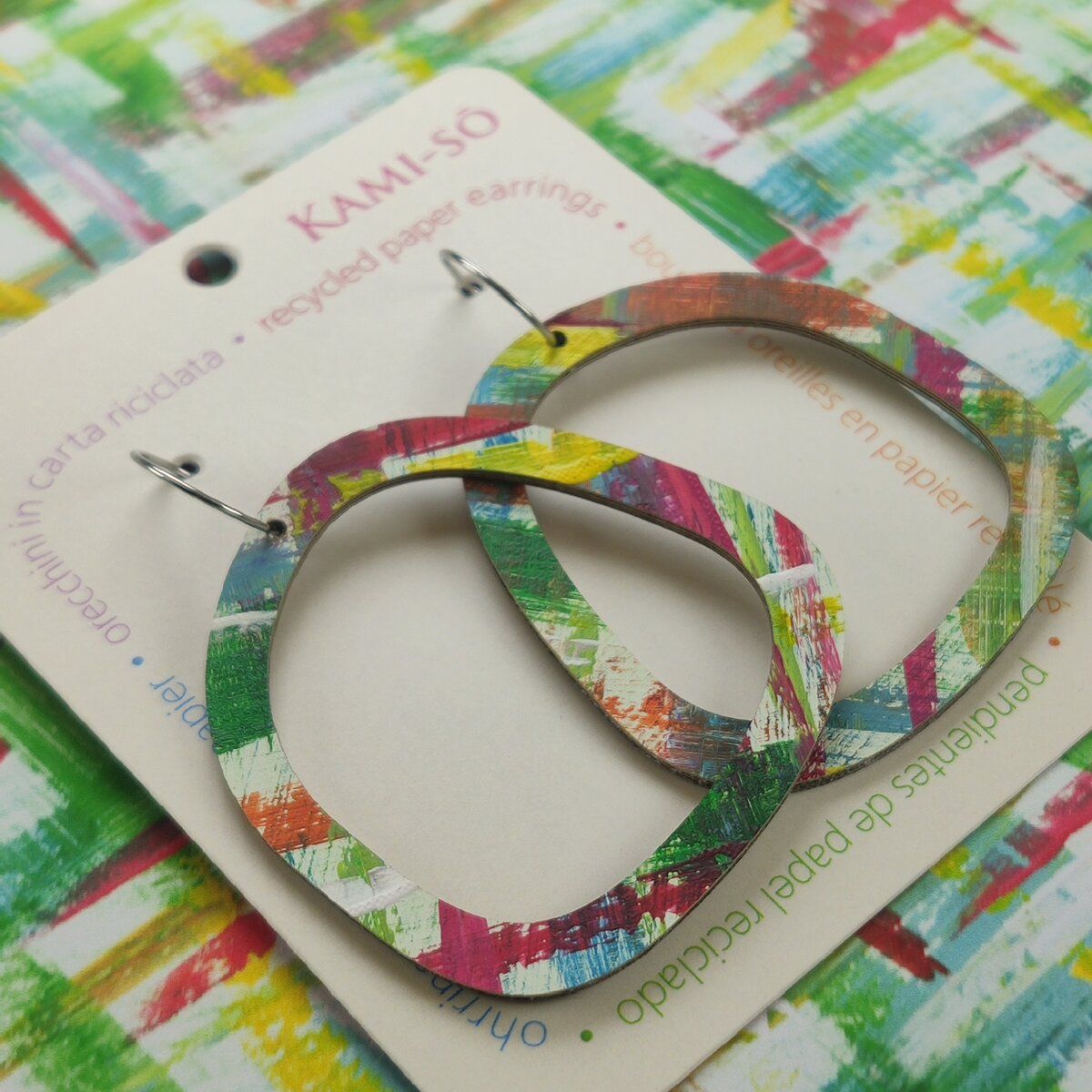 Square Recycled Paper Earrings - Multicolor