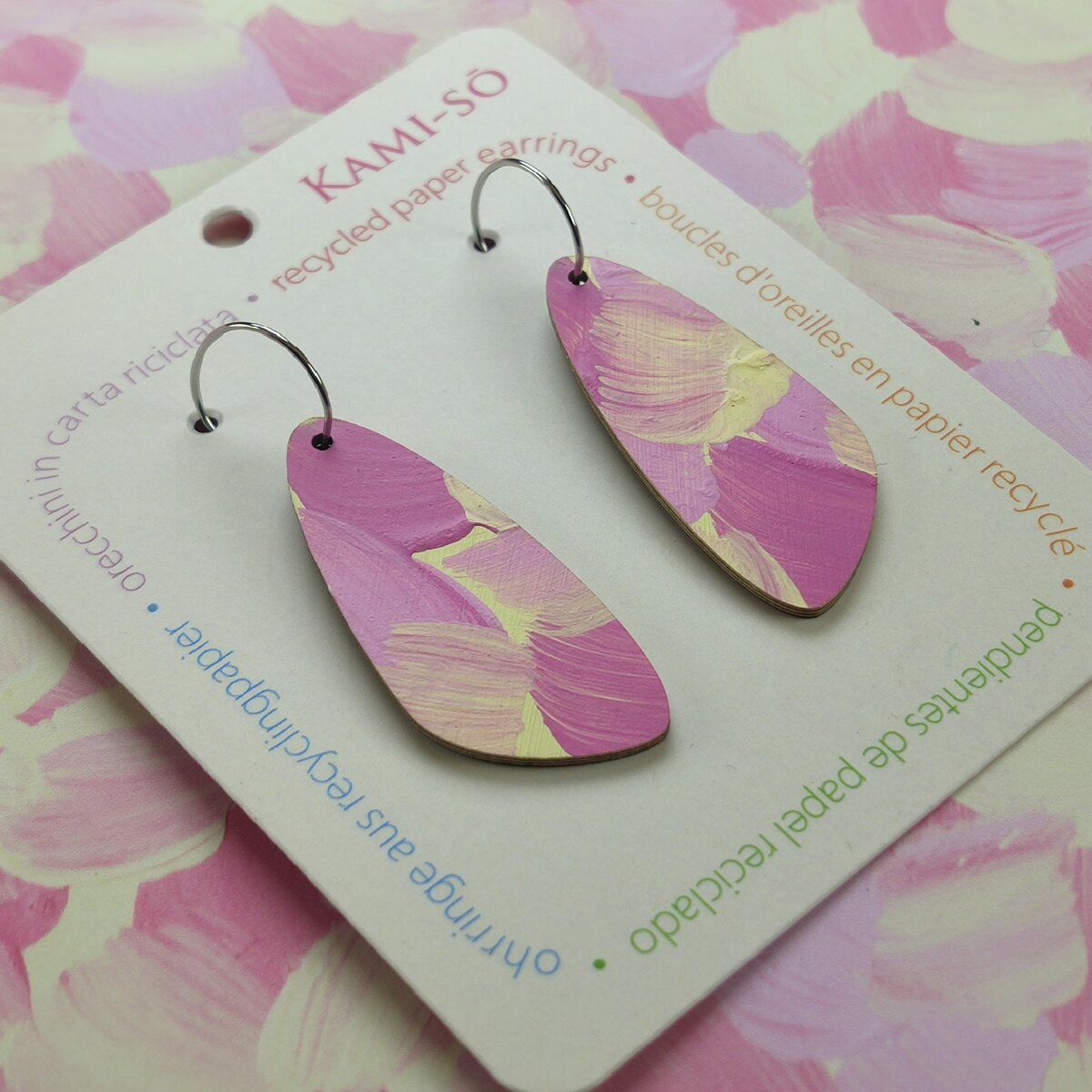 Oval Recycled Paper Earrings - Pink & Cream