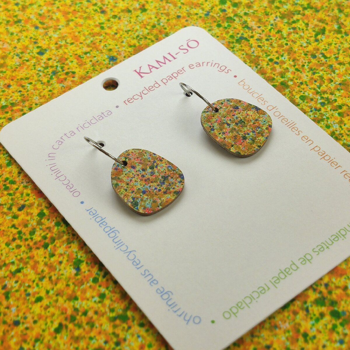 Square Recycled Paper Earrings - Mustard Speckle