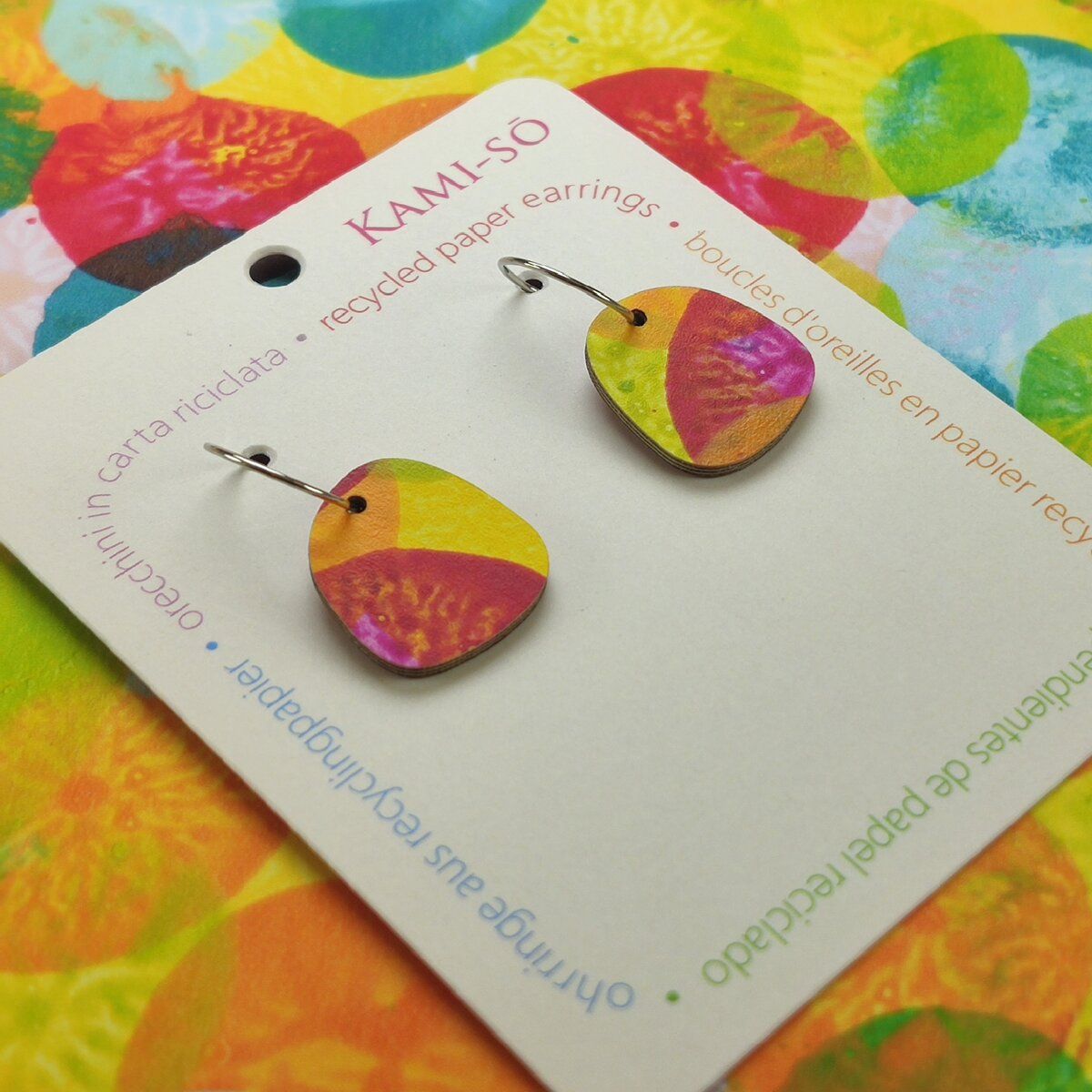 Square Recycled Paper Earrings - Bright Multicolor