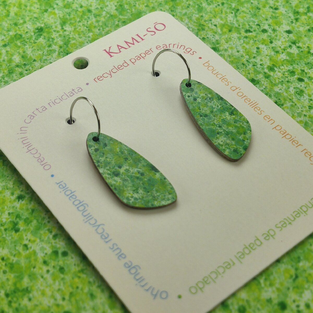 Oval Recycled Paper Earrings - Green Speckle