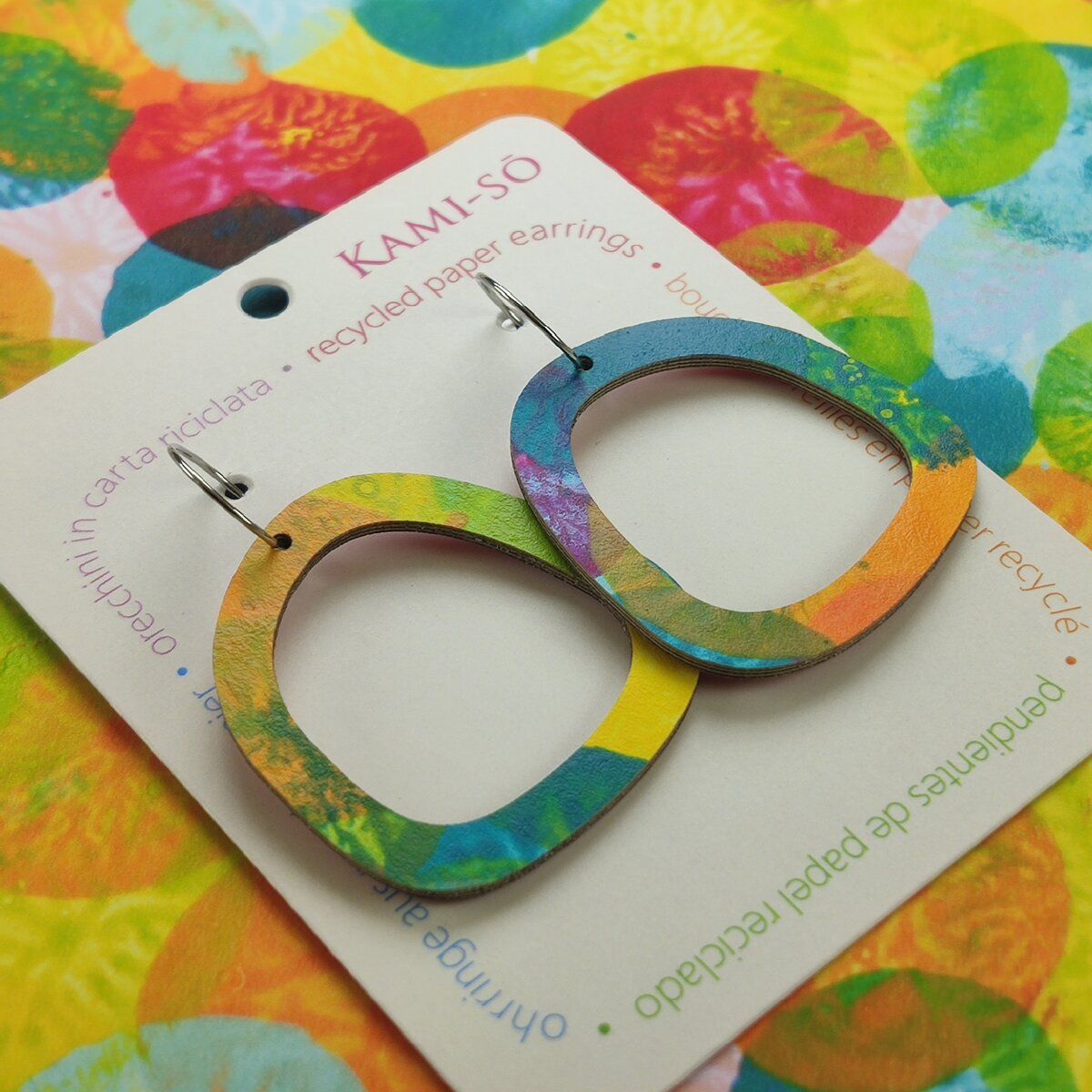 Square Recycled Paper Earrings - Bright Multicolor