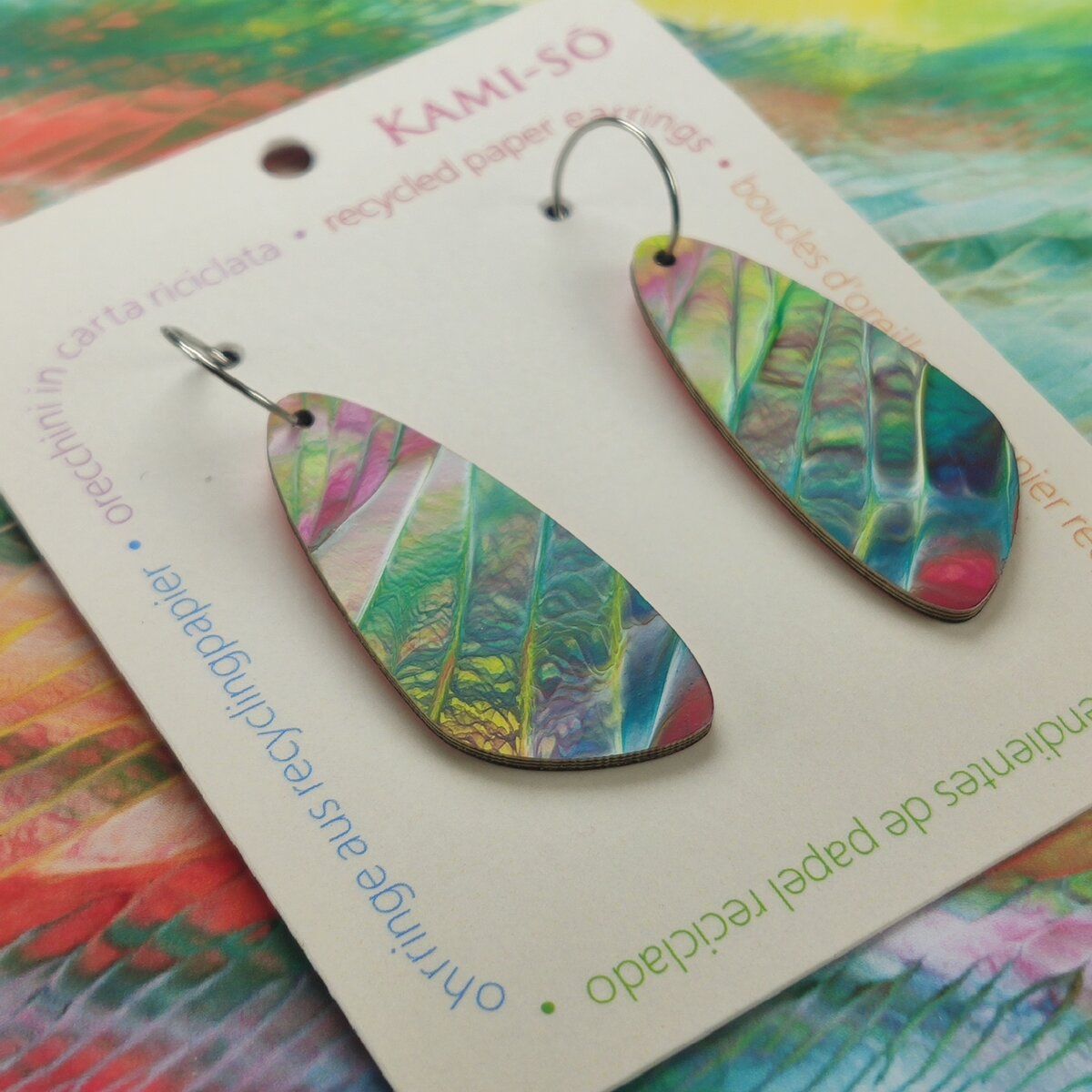 Oval Recycled Paper Earrings - Multicolor
