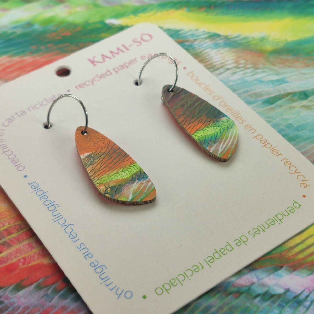 Oval Recycled Paper Earrings - Multicolor