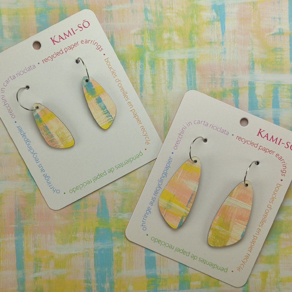 Oval Recycled Paper Earrings - Pale Orange & Blue