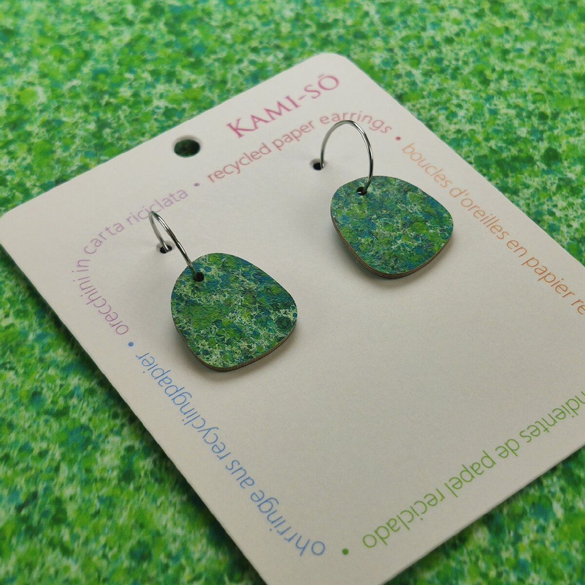 Mini Recycled Paper Earrings - Green Speckle