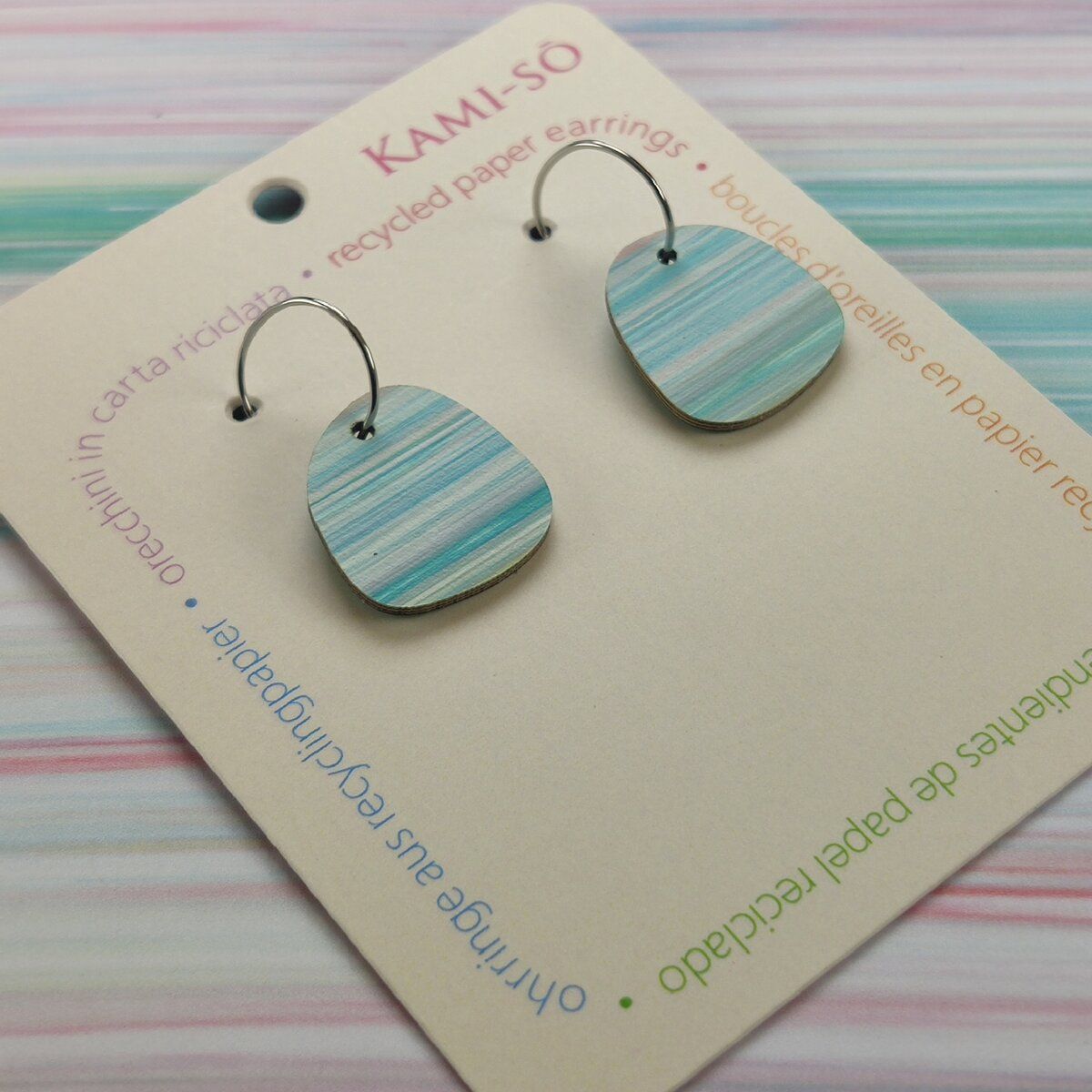 Mini Recycled Paper Earrings - Pastel Stripe
