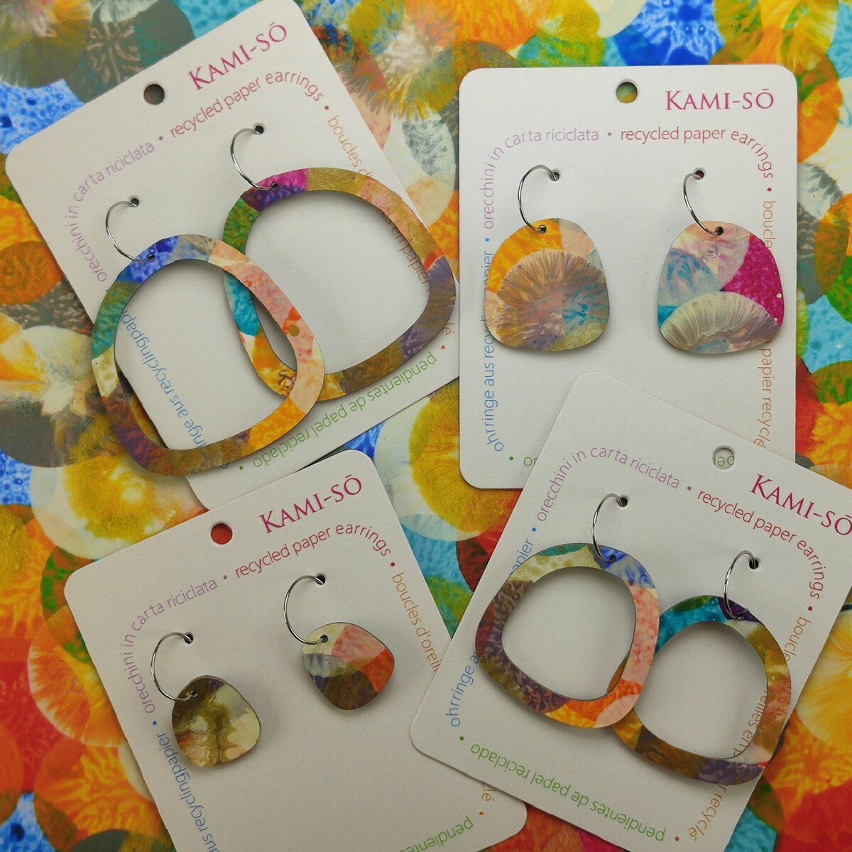 Square Recycled Paper Earrings - Multicolor