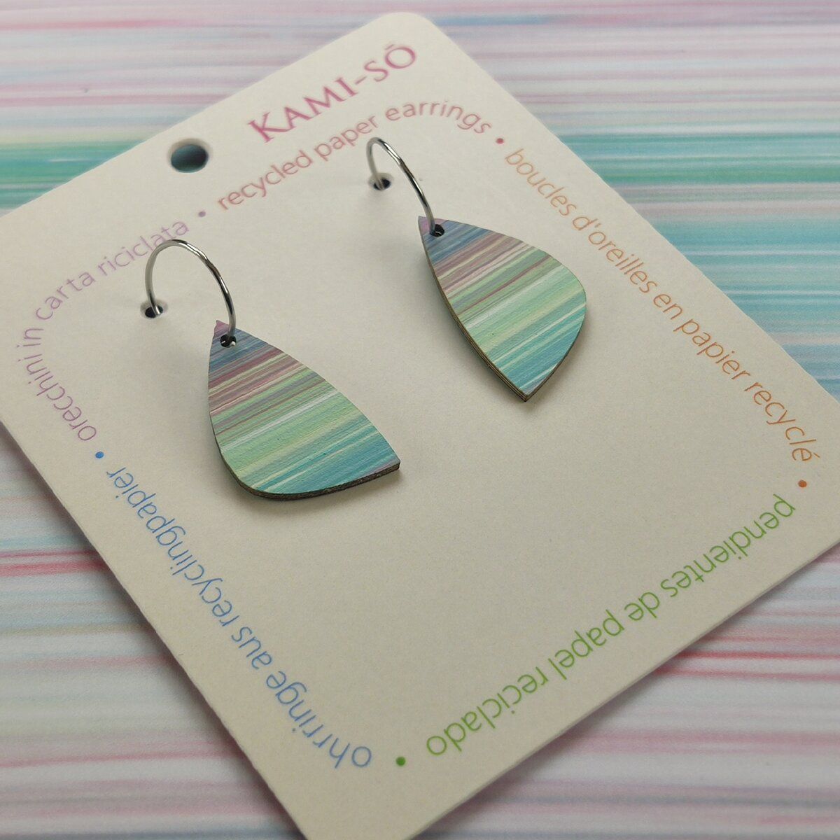 Mini Recycled Paper Earrings - Pastel Stripe