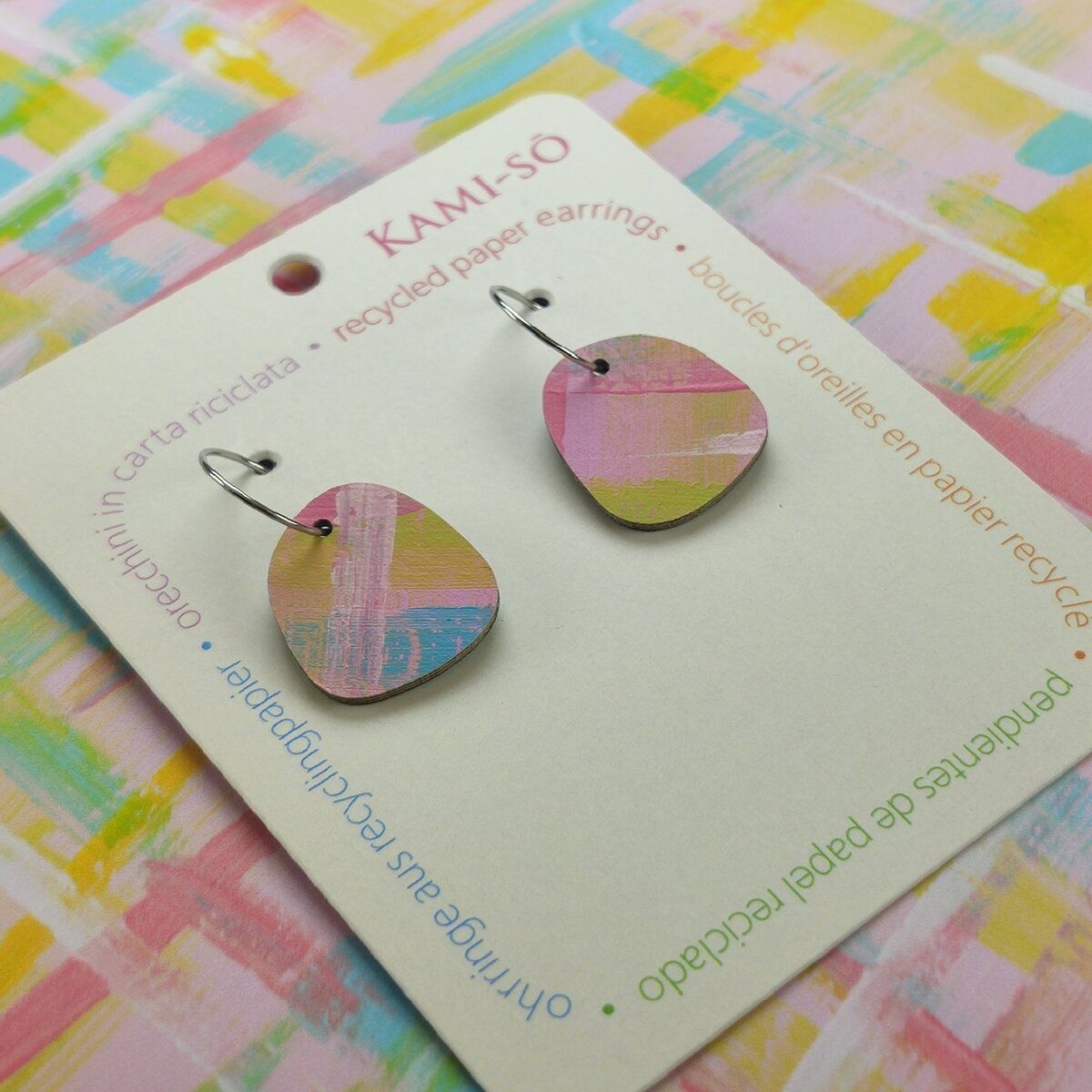Mini Recycled Paper Earrings - Pink, Blue, Green & White
