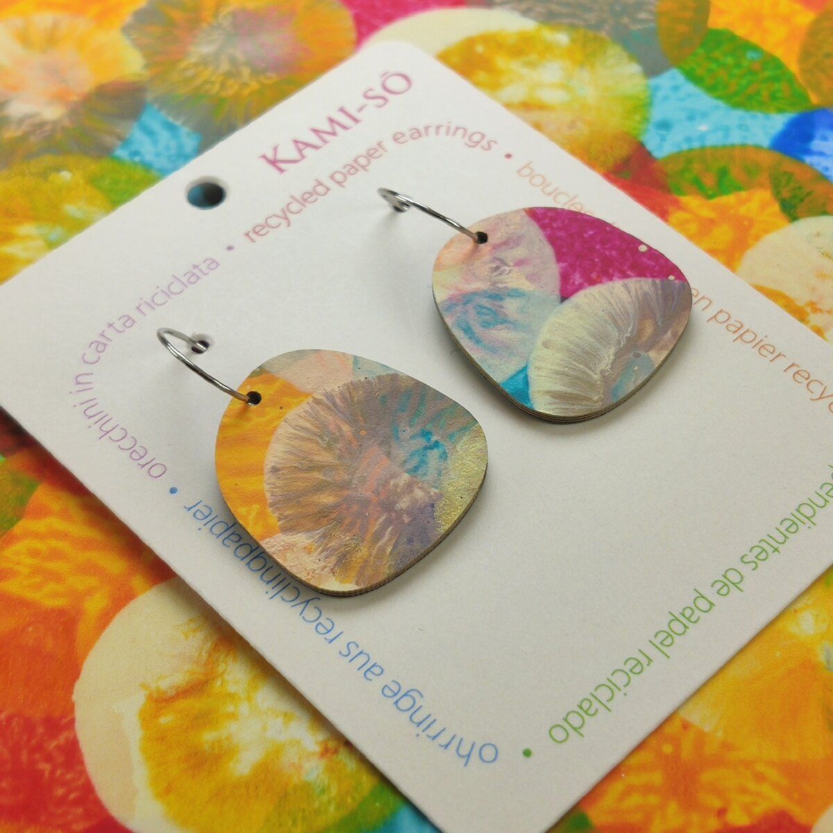 Square Recycled Paper Earrings - Multicolor