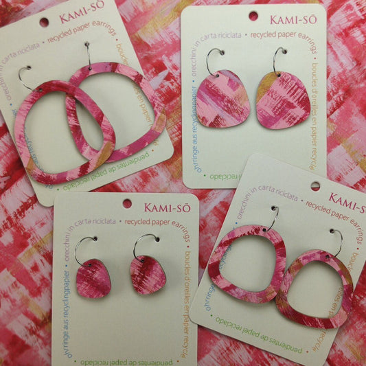 Square Recycled Paper Earrings - Pink & Gold