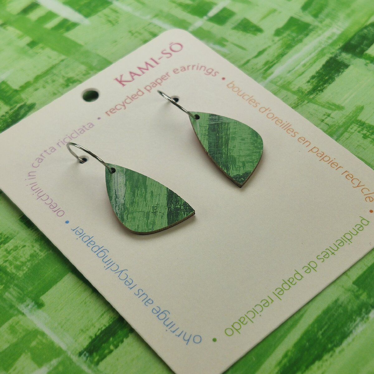 Mini Recycled Paper Earrings - Green