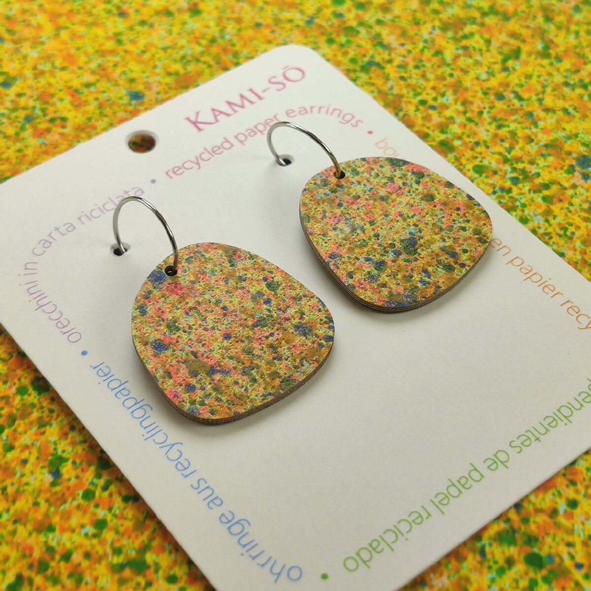 Square Recycled Paper Earrings - Mustard Speckle