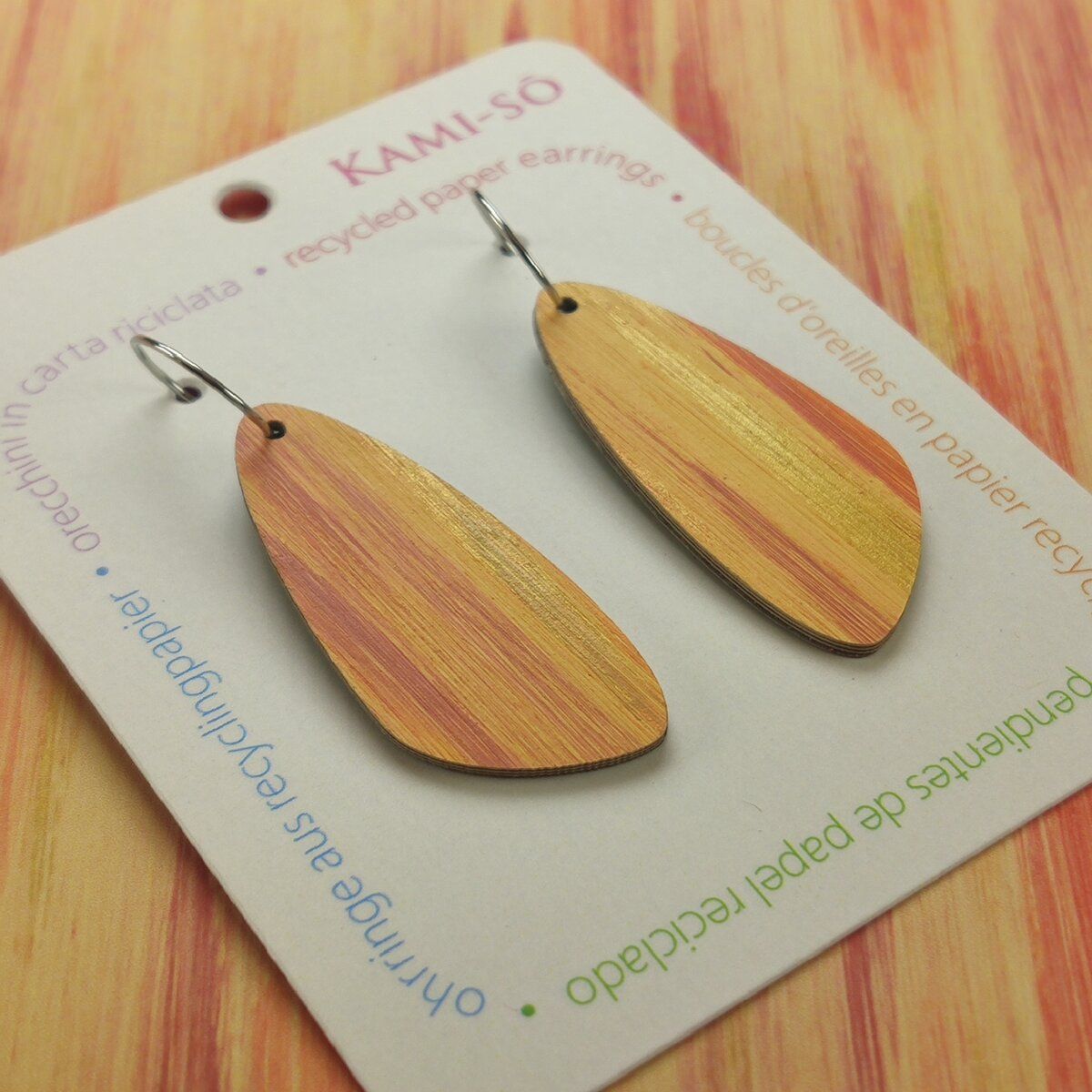 Oval Recycled Paper Earrings - Orange & Gold