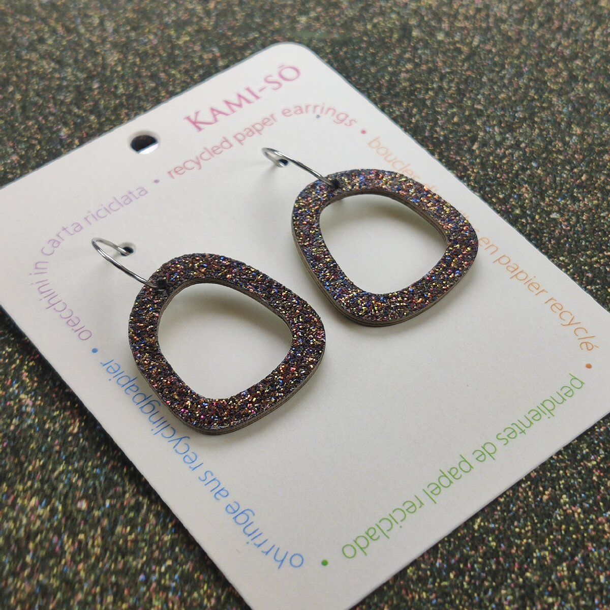 Mini Recycled Paper Earrings - Black Sparkle