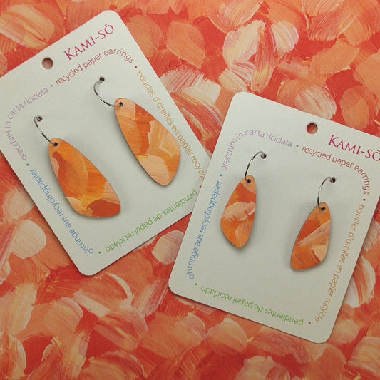 Oval Recycled Paper Earrings - Orange