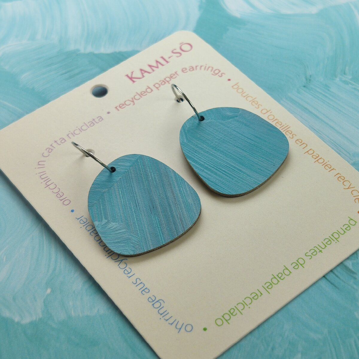 Square Recycled Paper Earrings - Light Blue