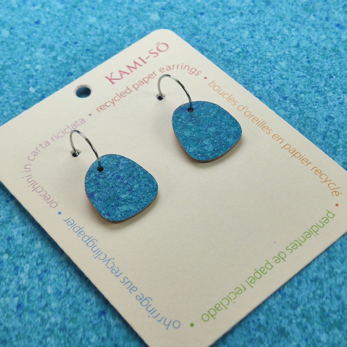 Mini Recycled Paper Earrings - Blue Speckle