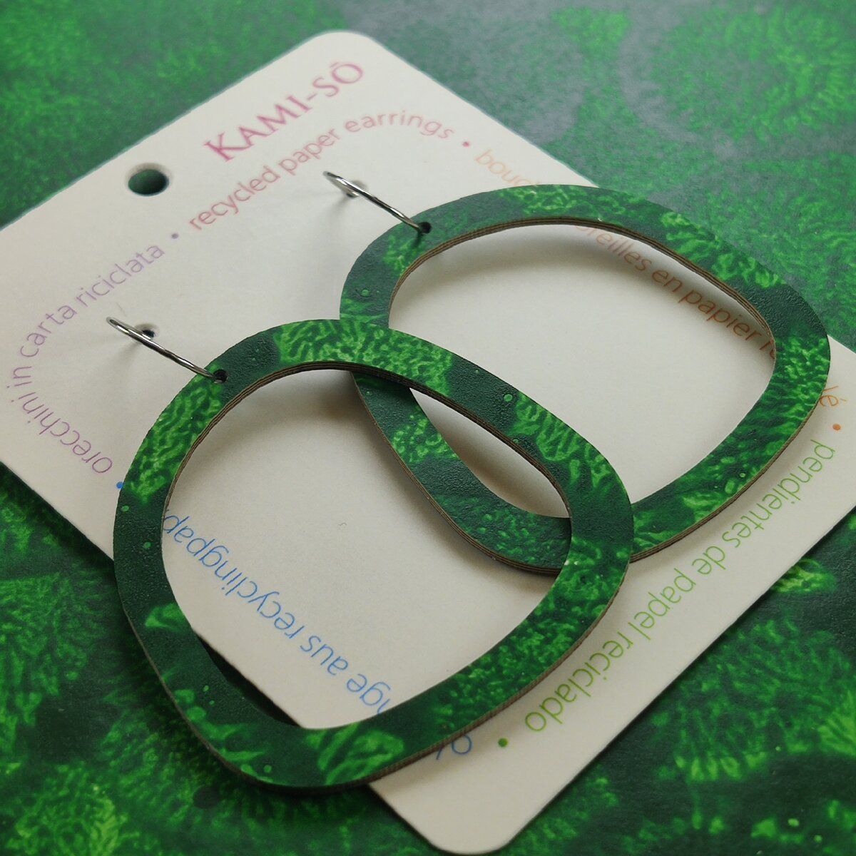 Square Recycled Paper Earrings - Green