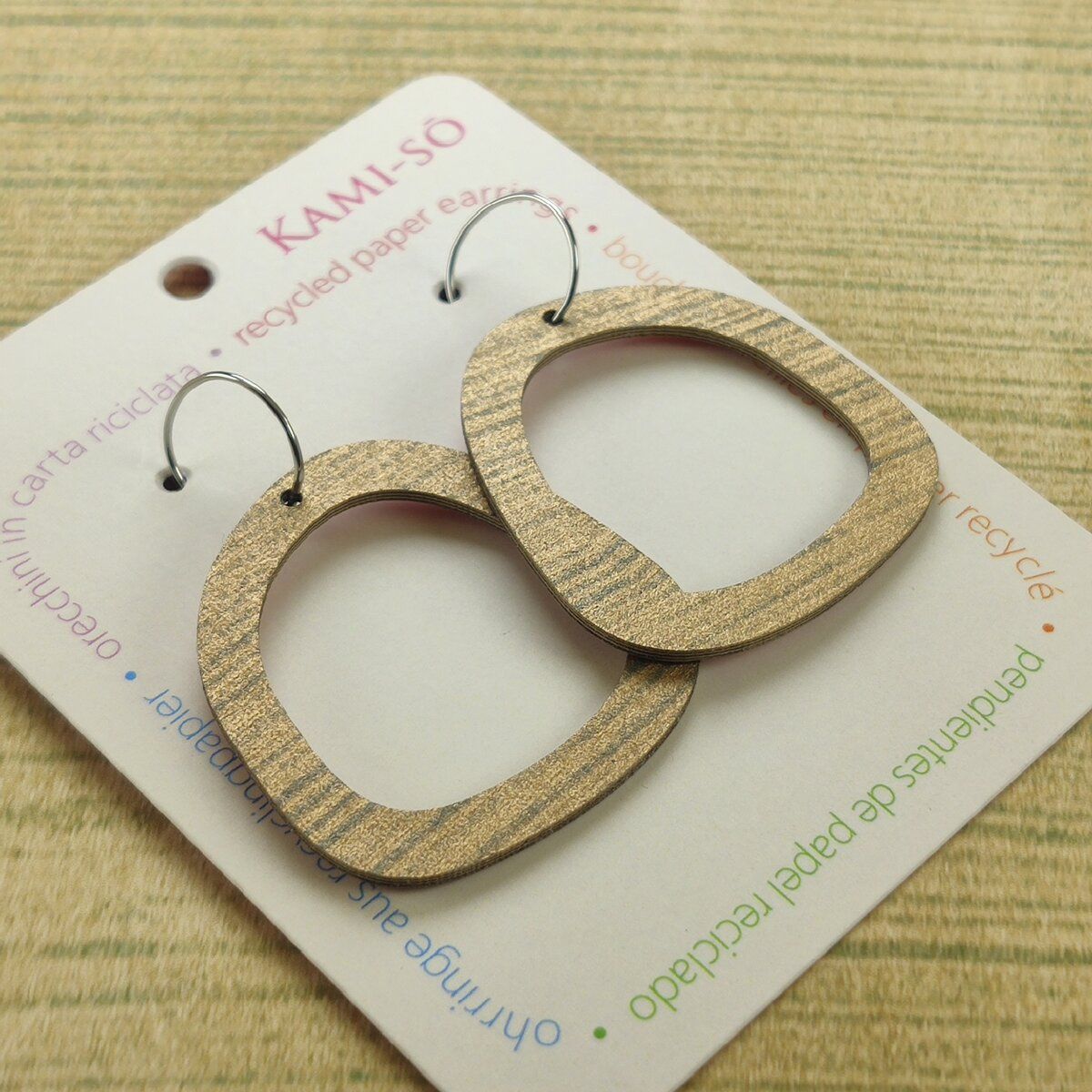 Square Recycled Paper Earrings - Gold & Blue