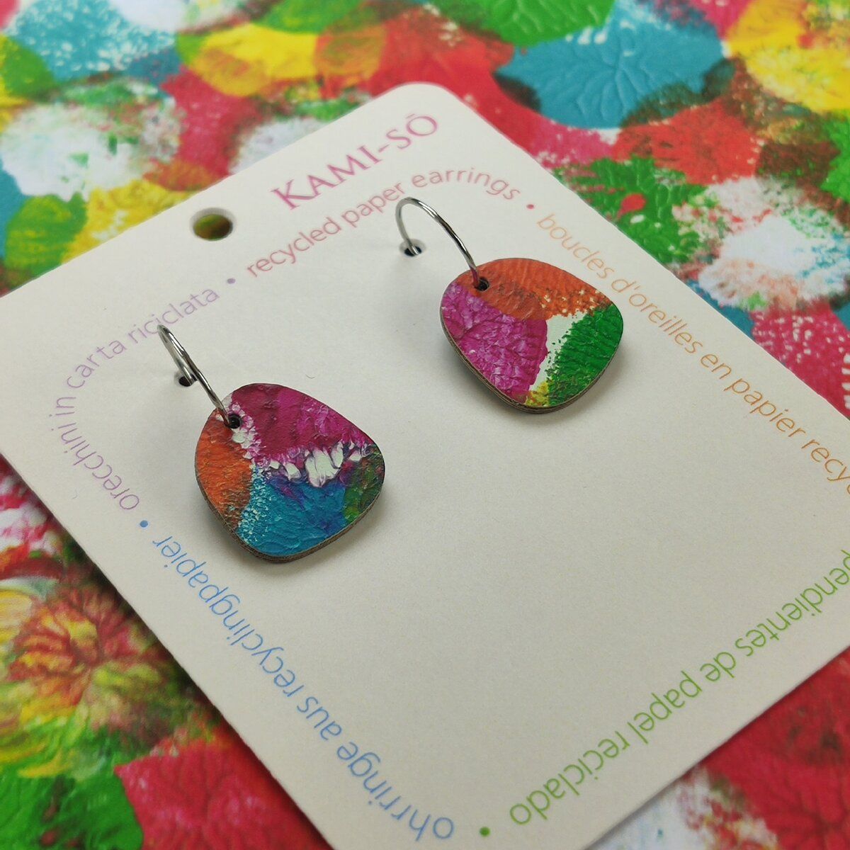Square Recycled Paper Earrings - Multicolor