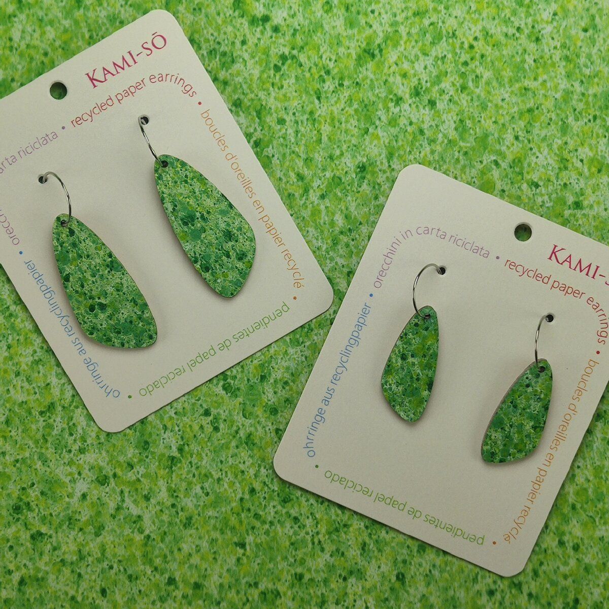 Oval Recycled Paper Earrings - Green Speckle