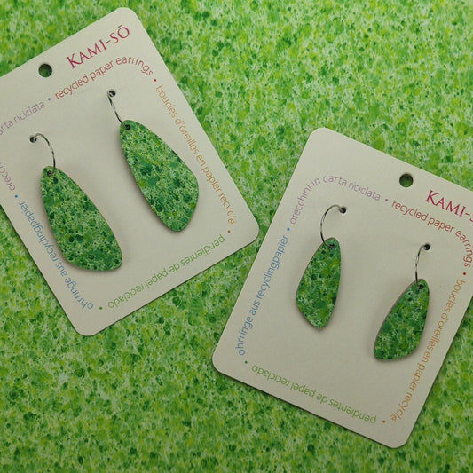 Oval Recycled Paper Earrings - Green Speckle