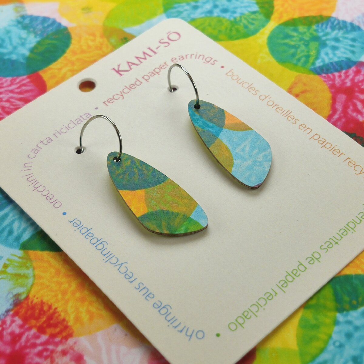 Oval Recycled Paper Earrings - Bright Multicolor