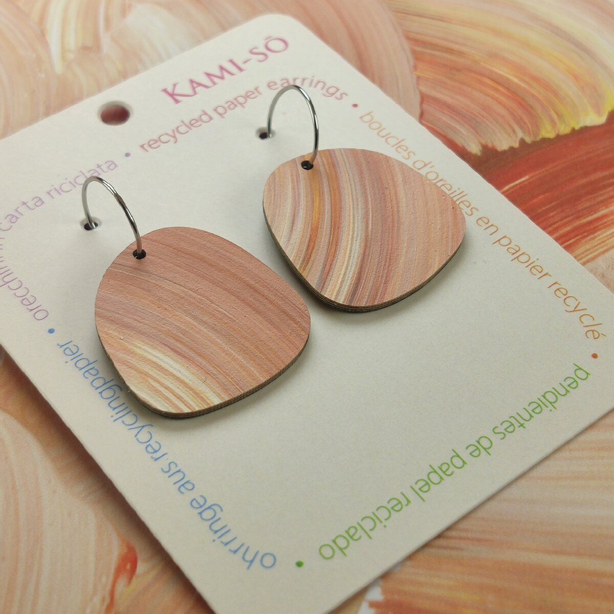 Square Recycled Paper Earrings - Light Brown
