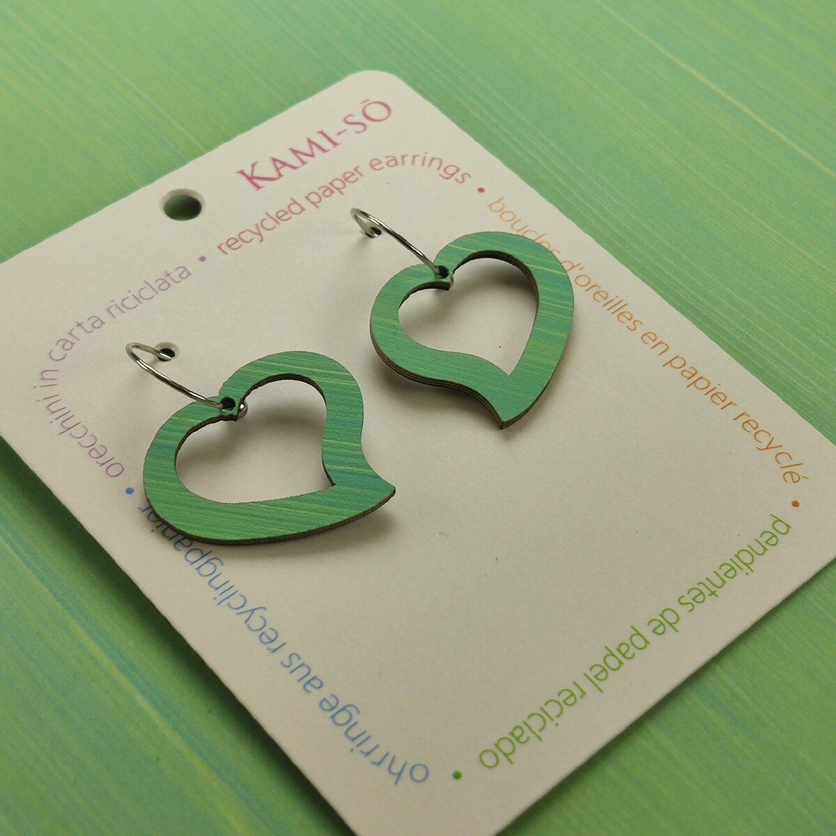 Heart Recycled Paper Earrings - Light Green