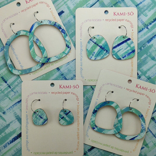 Square Recycled Paper Earrings - Blue & Green