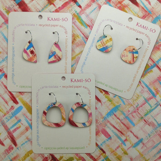 Mini Recycled Paper Earrings - Red, Blue, Pink & Yellow