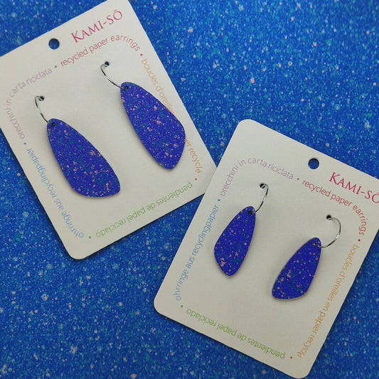 Oval Recycled Paper Earrings - Blue Speckle