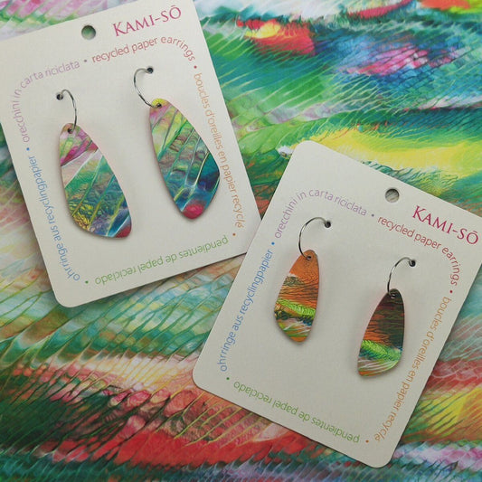 Oval Recycled Paper Earrings - Multicolor