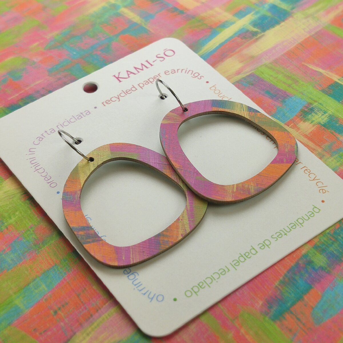 Square Recycled Paper Earrings - Multicolor