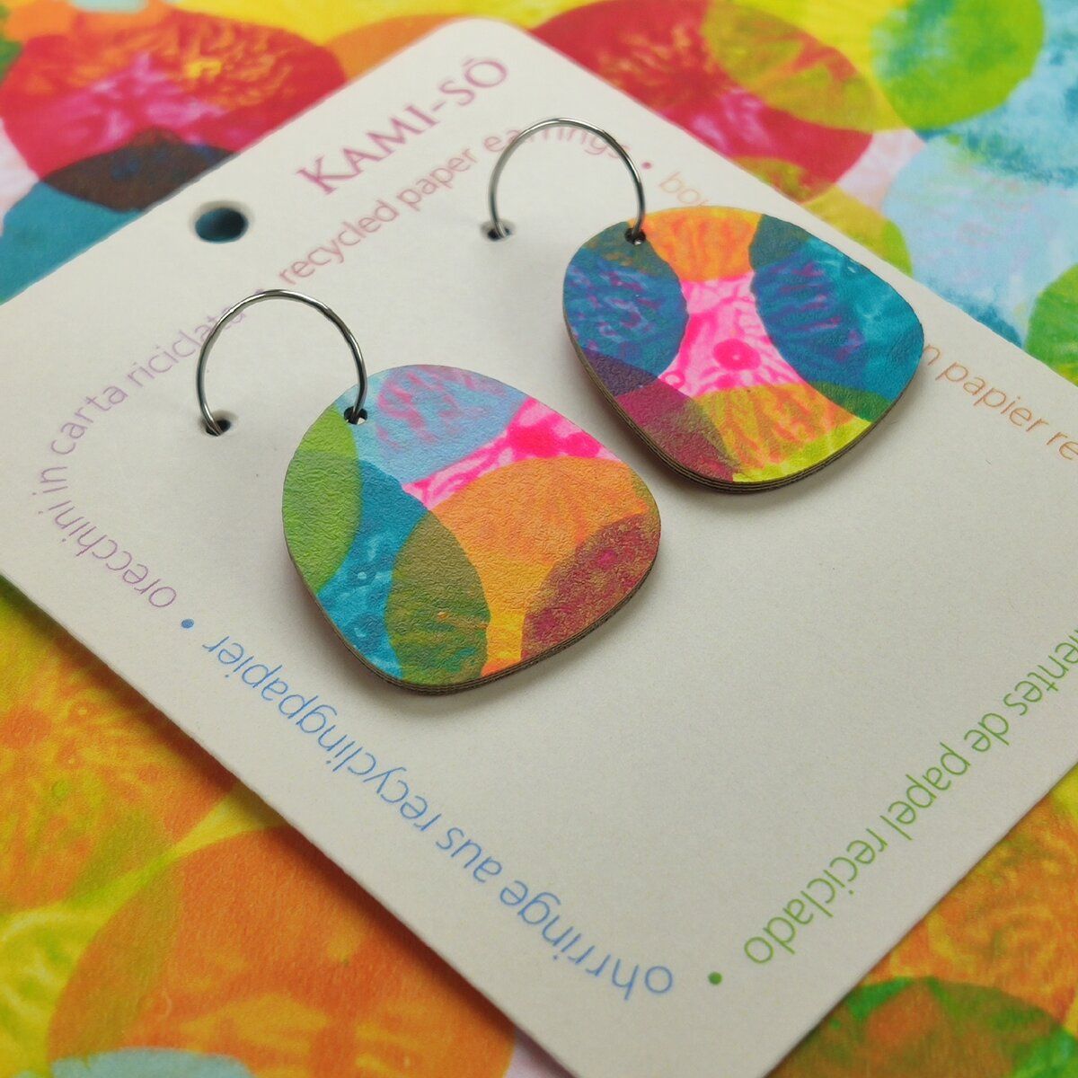 Square Recycled Paper Earrings - Bright Multicolor