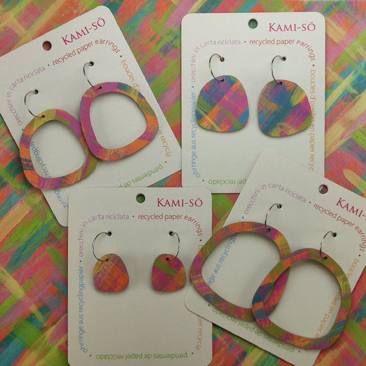 Square Recycled Paper Earrings - Multicolor