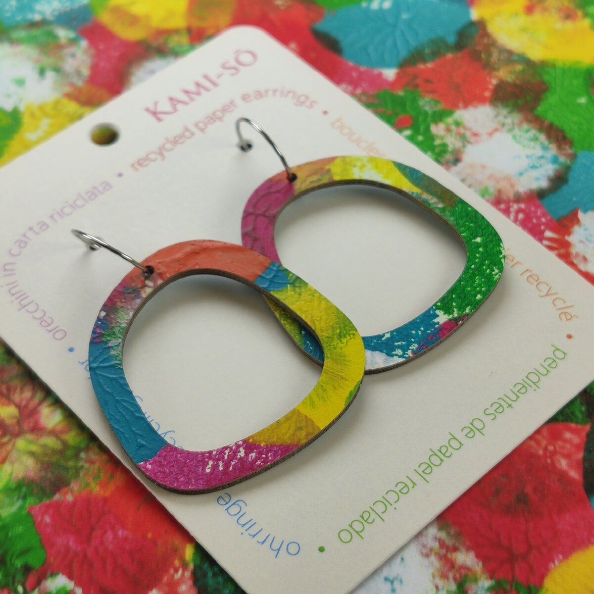 Square Recycled Paper Earrings - Multicolor