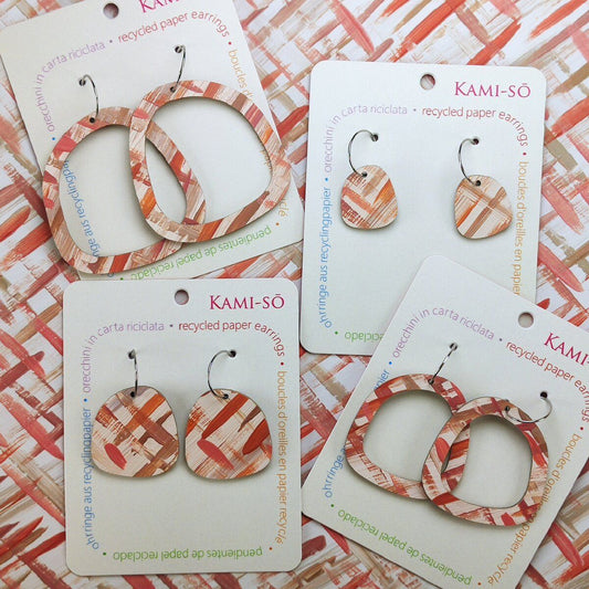Square Recycled Paper Earrings - Brown